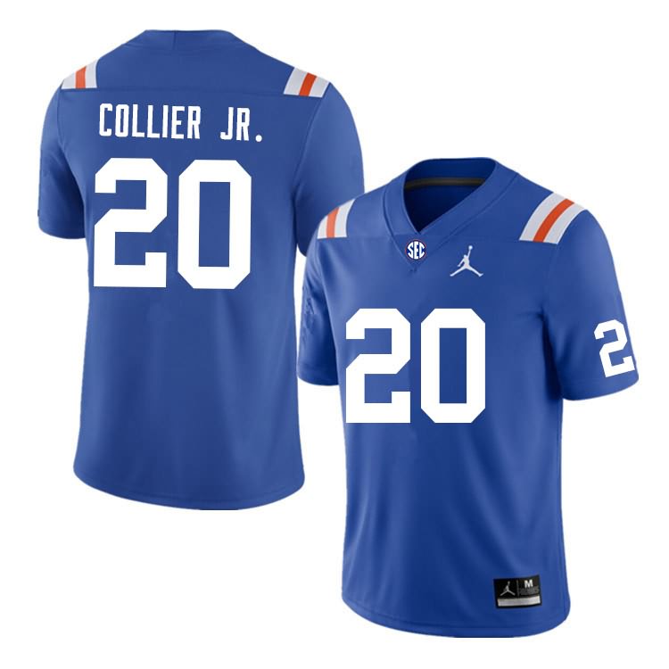 Men's NCAA Florida Gators Corey Collier Jr. #20 Stitched Authentic Nike Blue Throwback College Football Jersey GWL8065VQ